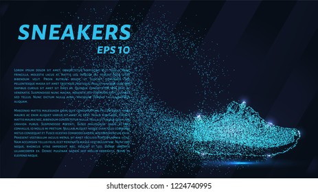 Sneakers made of blue glowing dots. Sneakers vector illustration