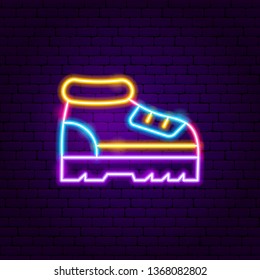 Sneakers Neon Label. Vector Illustration of Trendy Shoes Promotion.