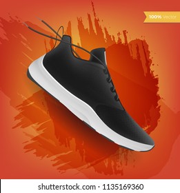 Sneakers on abstract background, realistic style. Sports shoes for running, fitness or walking. Can be used for web, flyers, print, brochures, presentation, banners. Vector illustration. Eps 10