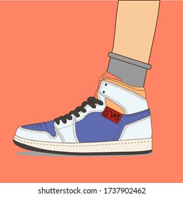Sneakers on abstract background, realistic style. Sports shoes for running, fitness or walking. Can be used for web, flyers, print, brochures, presentation, banners. Vector illustration.