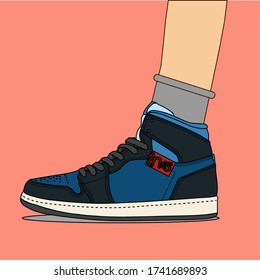 Sneakers on abstract background, realistic style. Sports shoes for running, fitness or walking. Can be used for web, flyers, print, brochures, presentation, banners. Vector illustration.