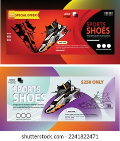 Sneakers on abstract background, realistic style. Sports shoes for running, fitness or walking. Can be used for web, flyers, print, brochures, presentation, banners. vector drawing shoe