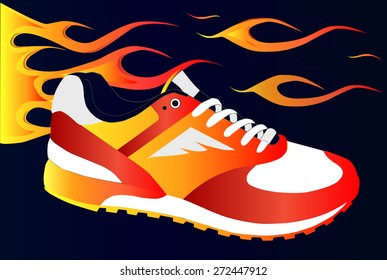 sneakers on the background of fire. vector