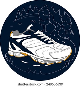 Sneakers on the background of the road