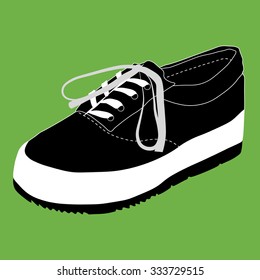 Sneakers on green background. Vector.