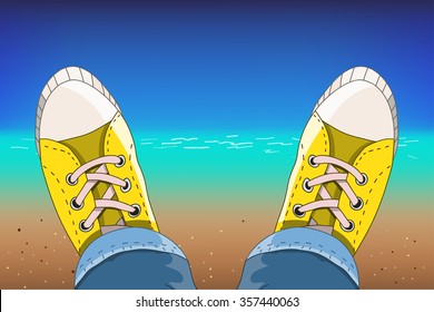 Sneakers on the tropical beach