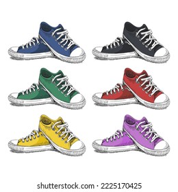 sneakers on white background drawn in a sketch style.