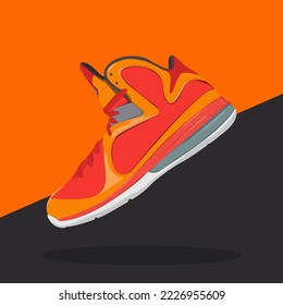 Sneakers Orange. Vector illustration. Sneakers in a fall style. Side view of sneakers. Fashion shoes. Suitable for social media, posters, stickers, t-shirts etc