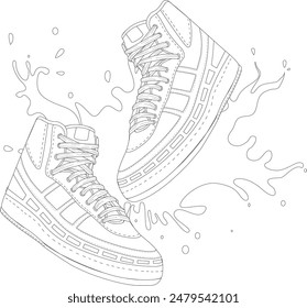 Sneakers outline coloring vector illustration, sneakers drawn in sketch style