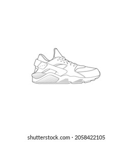 Sneakers outline drawing. Black lines of sport shoe on white background. sneaker template outline vector Illustration.