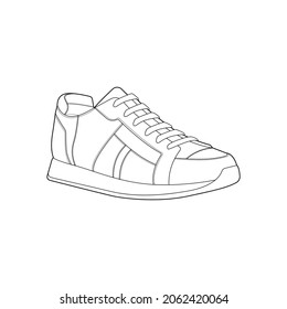 Sneakers outline drawing. Black lines of sport shoe on white background. sneaker template outline vector Illustration.