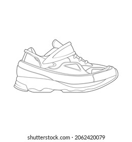 Sneakers outline drawing. Black lines of sport shoe on white background. sneaker template outline vector Illustration.