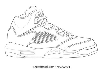 Sneakers Outline Drawing Black Lines Sport Stock Vector (Royalty Free ...