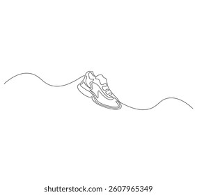 Sneakers outline drawing illustration. Continuous line draw of sneakers vector. 