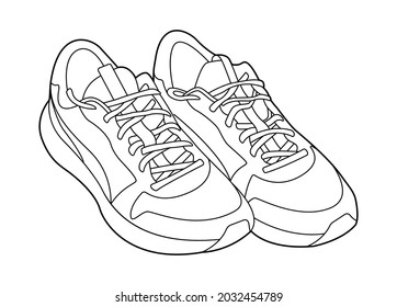 sneakers outline monochrome vector illustration isolated on white background. active lifestyle sports shoes illustration for your business promotion