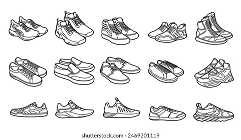 Conjunto de Vector de contorno de zapatillas ilustración