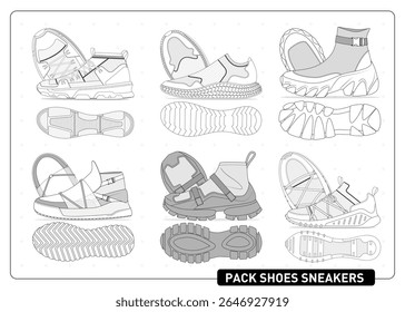 sapatilhas, sapatos de rua Vetor Mockup Pack Techpack, sapatos de maquete Marca Fashion Design
