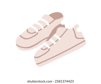 Sneakers pair, comfortable sports shoes with laces. Modern style unisex footwear for casual wear, training. Active footgear, trainers, sportswear. Flat vector illustration isolated on white background