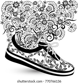 sneakers with a pattern and flowers