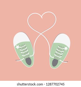 Sneakers with rope in form heart. Vector