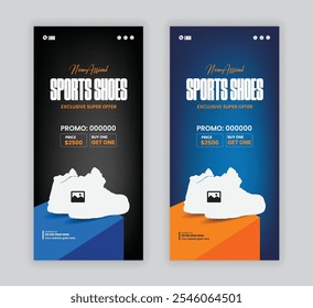 Sneakers sale rack card design template and Modern fashion shoe sale dl flyer template, New arrival sport shoes leaflet two concept design