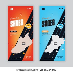 Sneakers sale rack card design template and Modern fashion shoe sale dl flyer template, New arrival sport shoes leaflet two concept design