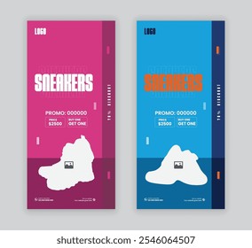 Sneakers sale rack card design template and Modern fashion shoe sale dl flyer template, New arrival sport shoes leaflet two concept design