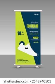 Sneakers sale roll up banner design or presentation banner design for exclusive Modern sports shoes