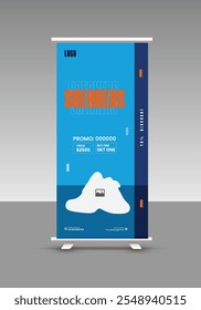 Sneakers sale roll up banner design or presentation banner design for exclusive Modern sports shoes