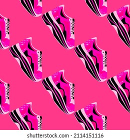 Sneakers seamless pattern. Background of clothing . Repeated texture in doodle style for fabric, wrapping paper, wallpaper, tissue. Vector illustration.