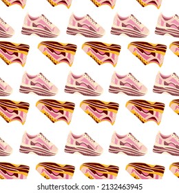 Patrón sin fisuras de las zapatillas. Antecedentes de la ropa . Textura repetida en forma de doodle para tela, papel envolvente, papel pintado, tejido. Ilustración vectorial.