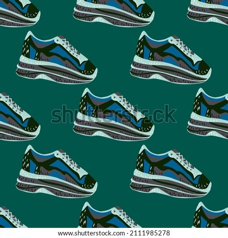 Sneakers seamless pattern. Background of clothing . Repeated texture in doodle style for fabric, wrapping paper, wallpaper, tissue. Vector illustration.