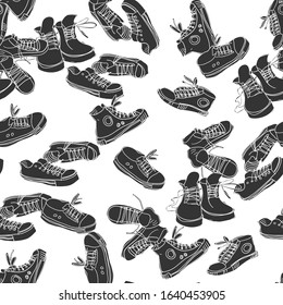 Sneakers seamless pattern. Doodle vector background