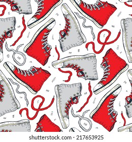 Sneakers. Seamless pattern with Sport shoes. Hand Drawn vector background.