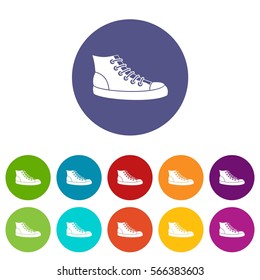 Sneakers set icons in different colors isolated on white background