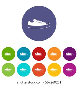 Sneakers set icons in different colors isolated on white background