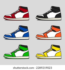 Sneakers set vector illustration with different colors