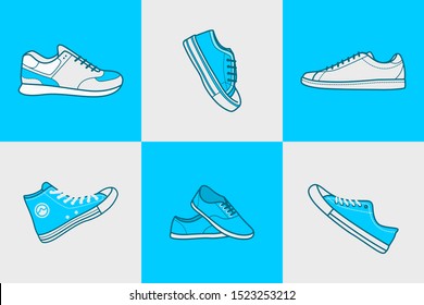 Sneakers sets in modern flat art