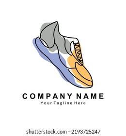 Sneakers Shoe Logo Design, vector illustration of trending youth footwear, simple funky concept