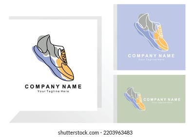 Sneakers Shoe Logo Design, vector illustration of trending youth footwear, simple funky concept