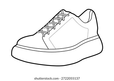 Zapatillas de deporte sketch individual. Versátil calzado de encaje para jeans look, día de campus, estilo relajado, hombre mujer unisex. Ilustración de moda técnica, maqueta CAD, estilo casual aislado de Vector limpio.
