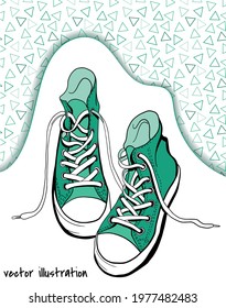 sneakers shoes in comic style in green colours