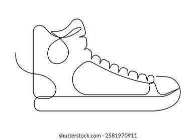 Sneakers shoes continuous one line art drawing of casual shoe design vector illustration