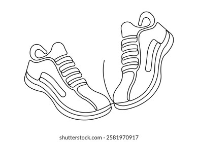 Sneakers shoes continuous one line art drawing of casual shoe design vector illustration