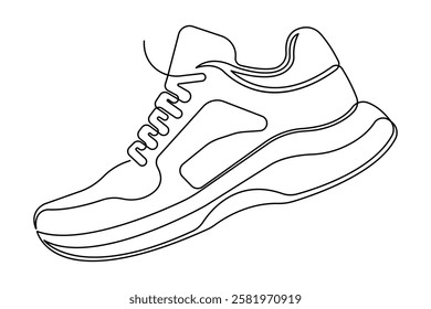 Sneakers shoes continuous one line art drawing of casual shoe design vector illustration