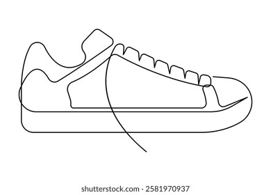 Sneakers shoes continuous one line art drawing of casual shoe design vector illustration