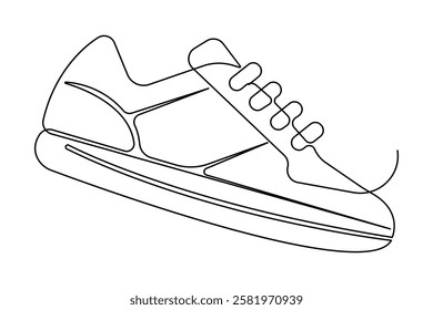 Sneakers shoes continuous one line art drawing of casual shoe design vector illustration
