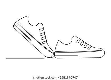 Sneakers shoes continuous one line art drawing of casual shoe design vector illustration