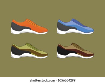 Sneakers shoes, footwear in different colors illustration