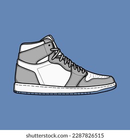 Sneakers Shoes High Grey-White Vector